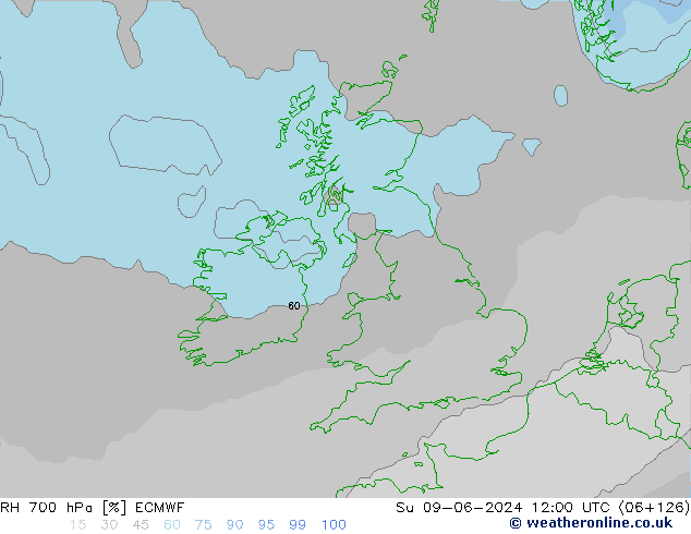 RH 700 hPa ECMWF  09.06.2024 12 UTC