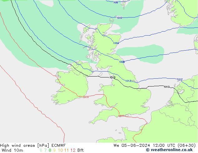 yüksek rüzgarlı alanlar ECMWF Çar 05.06.2024 12 UTC