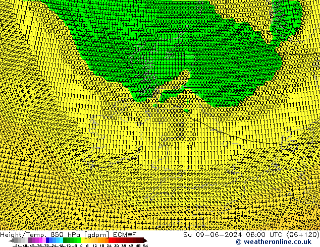 Height/Temp. 850 hPa ECMWF Su 09.06.2024 06 UTC