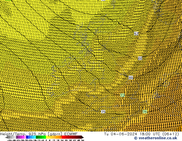 Géop./Temp. 925 hPa ECMWF mar 04.06.2024 18 UTC