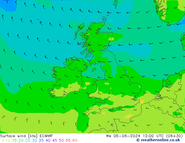 Surface wind ECMWF We 05.06.2024 12 UTC