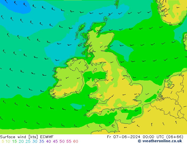 Wind 10 m ECMWF vr 07.06.2024 00 UTC