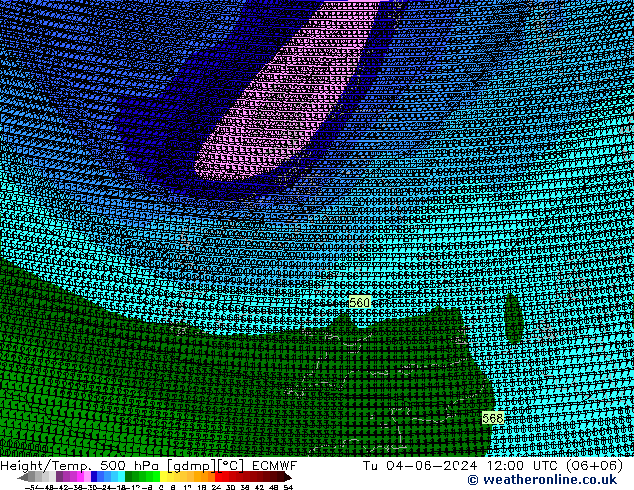 Géop./Temp. 500 hPa ECMWF mar 04.06.2024 12 UTC