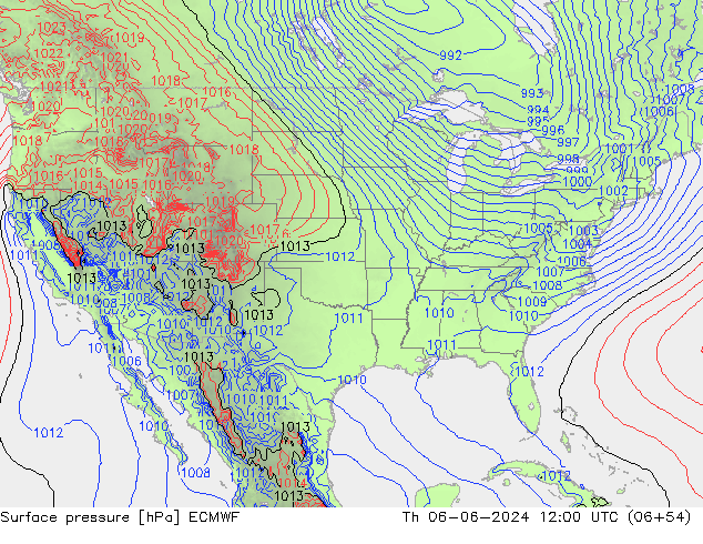 Atmosférický tlak ECMWF Čt 06.06.2024 12 UTC