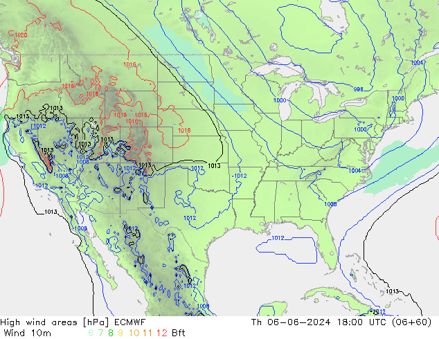 High wind areas ECMWF Th 06.06.2024 18 UTC