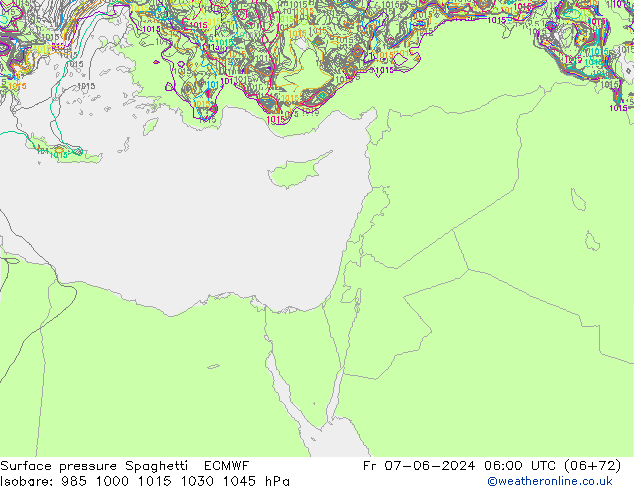 приземное давление Spaghetti ECMWF пт 07.06.2024 06 UTC