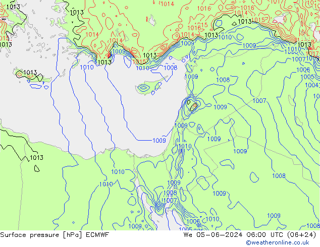 Pressione al suolo ECMWF mer 05.06.2024 06 UTC