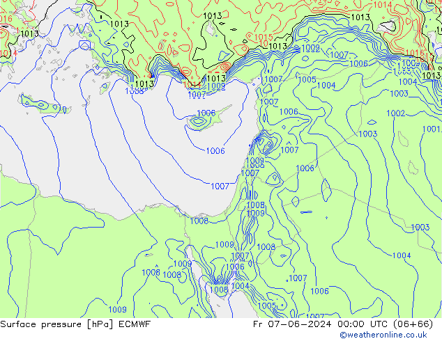 Atmosférický tlak ECMWF Pá 07.06.2024 00 UTC