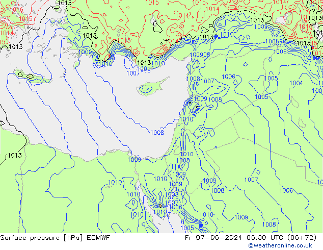 Atmosférický tlak ECMWF Pá 07.06.2024 06 UTC