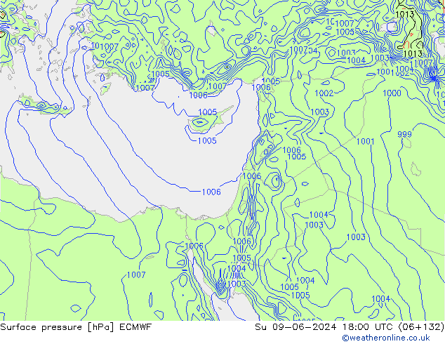 Presión superficial ECMWF dom 09.06.2024 18 UTC