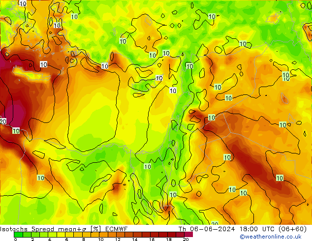 Isotaca Spread ECMWF jue 06.06.2024 18 UTC