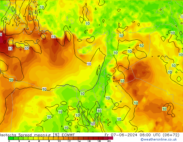 Isotachs Spread ECMWF пт 07.06.2024 06 UTC