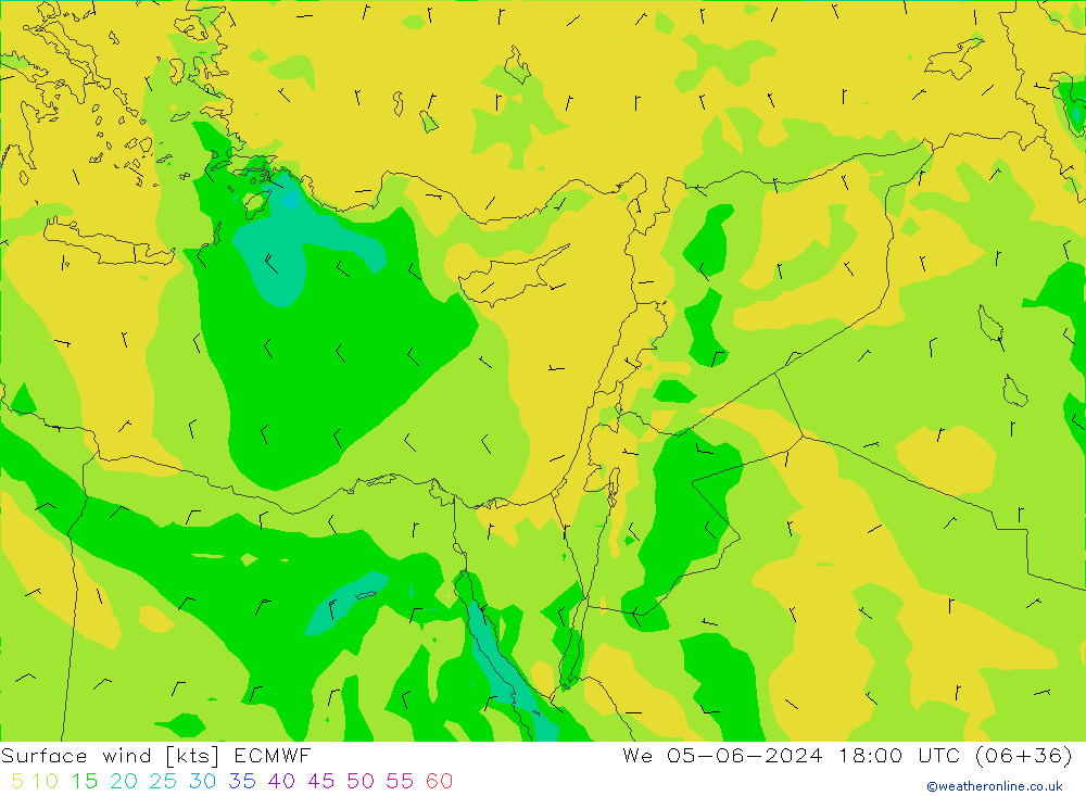 Surface wind ECMWF We 05.06.2024 18 UTC