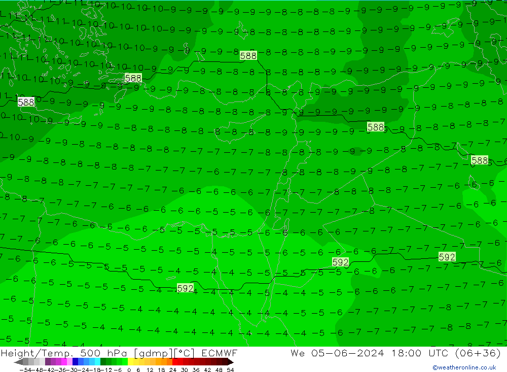 Height/Temp. 500 hPa ECMWF śro. 05.06.2024 18 UTC