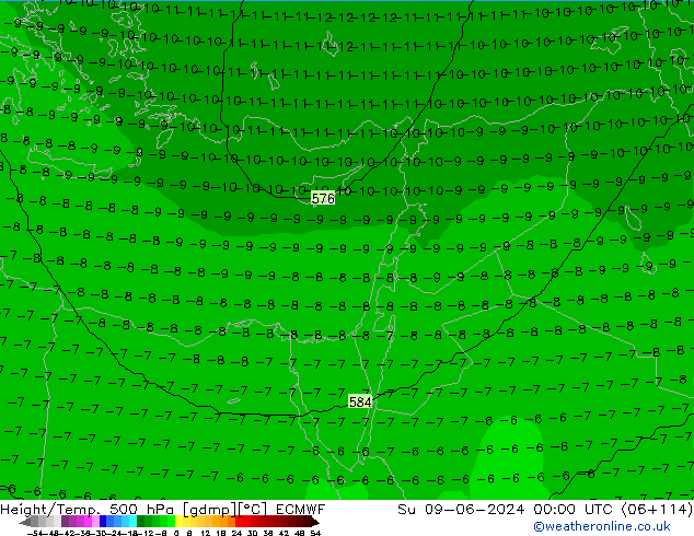 Height/Temp. 500 hPa ECMWF nie. 09.06.2024 00 UTC