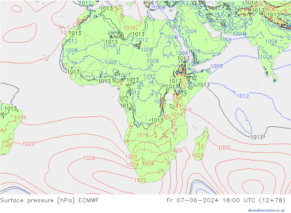 pressão do solo ECMWF Sex 07.06.2024 18 UTC