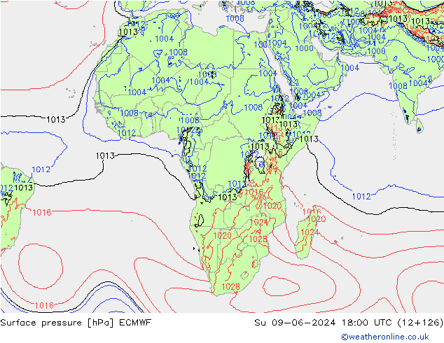 pression de l'air ECMWF dim 09.06.2024 18 UTC