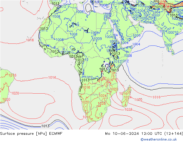 pressão do solo ECMWF Seg 10.06.2024 12 UTC