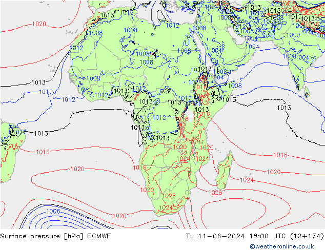 Yer basıncı ECMWF Sa 11.06.2024 18 UTC