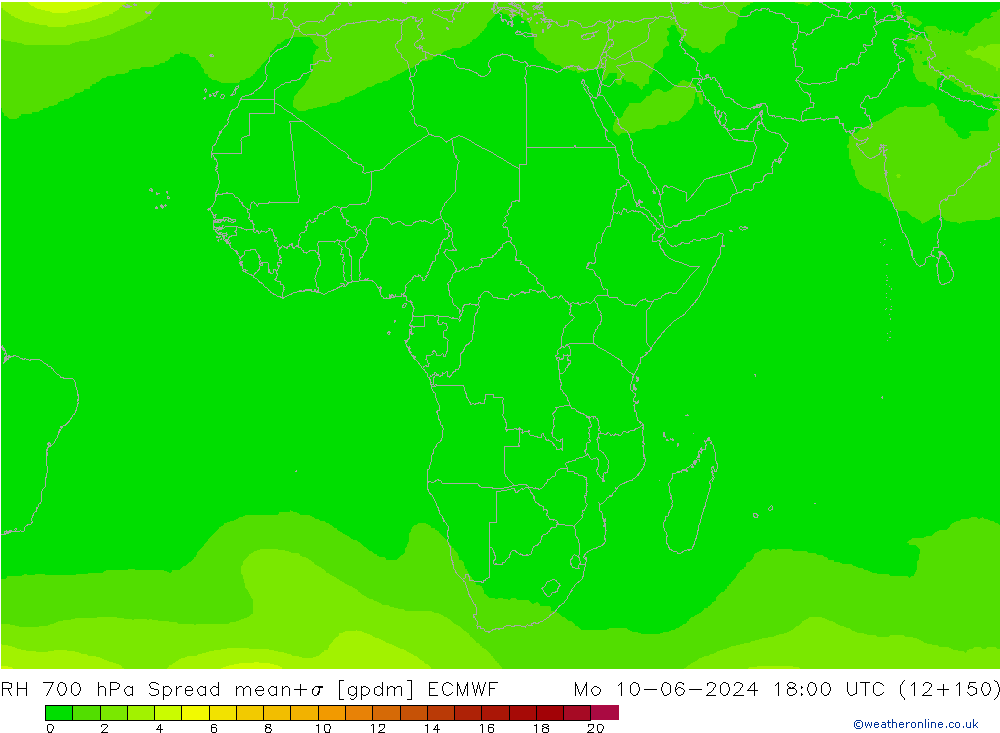 Humedad rel. 700hPa Spread ECMWF lun 10.06.2024 18 UTC