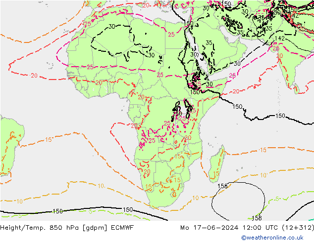 Height/Temp. 850 hPa ECMWF Po 17.06.2024 12 UTC