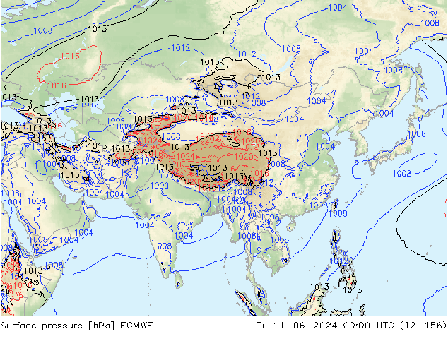 Surface pressure ECMWF Tu 11.06.2024 00 UTC