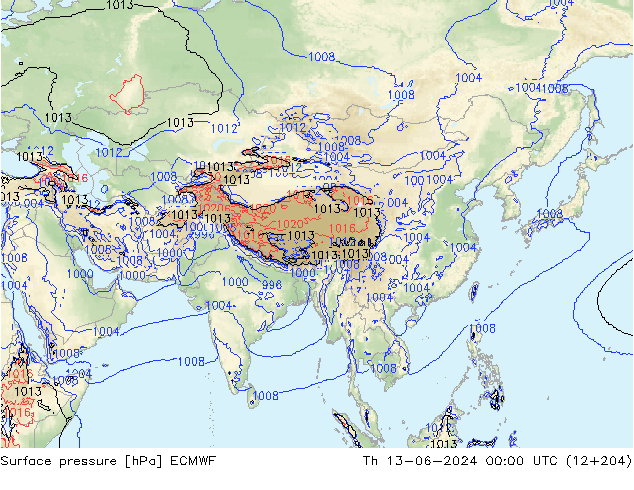 Surface pressure ECMWF Th 13.06.2024 00 UTC