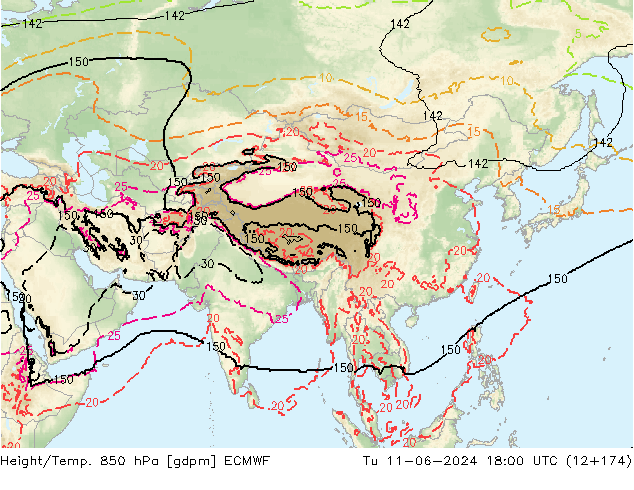 Height/Temp. 850 hPa ECMWF Tu 11.06.2024 18 UTC