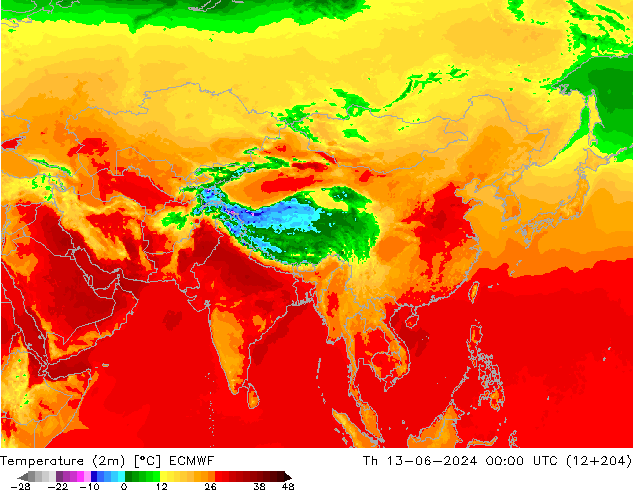 Temperatura (2m) ECMWF Qui 13.06.2024 00 UTC