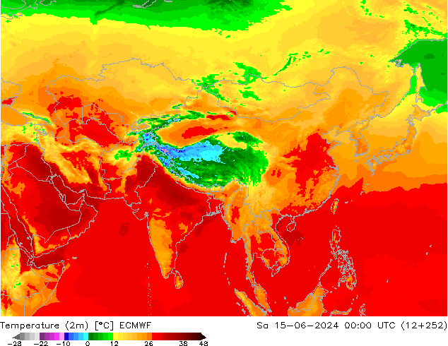 Temperatura (2m) ECMWF sab 15.06.2024 00 UTC