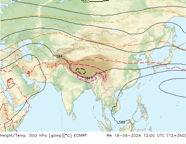 Height/Temp. 500 hPa ECMWF Qua 19.06.2024 12 UTC