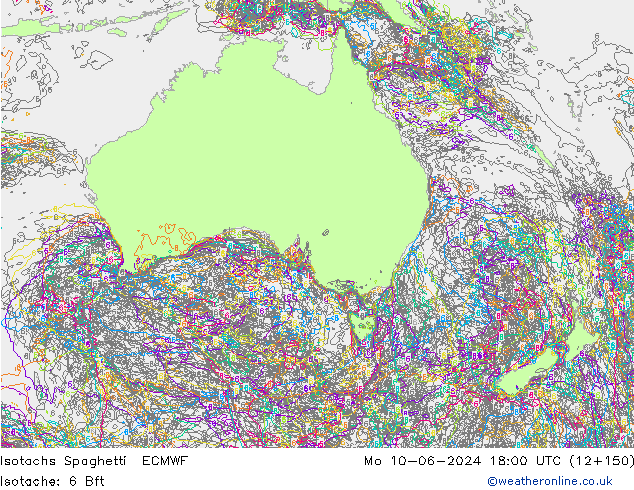 Isotachen Spaghetti ECMWF Mo 10.06.2024 18 UTC