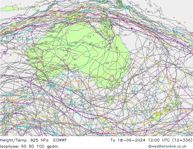 Height/Temp. 925 гПа ECMWF вт 18.06.2024 12 UTC