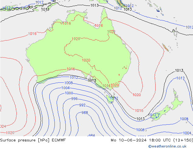 Presión superficial ECMWF lun 10.06.2024 18 UTC