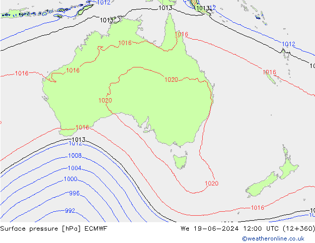 Presión superficial ECMWF mié 19.06.2024 12 UTC