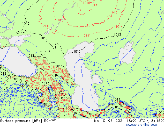 Surface pressure ECMWF Mo 10.06.2024 18 UTC