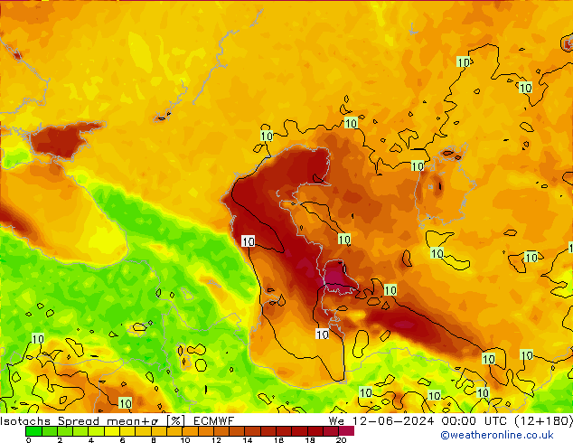 Isotachs Spread ECMWF We 12.06.2024 00 UTC