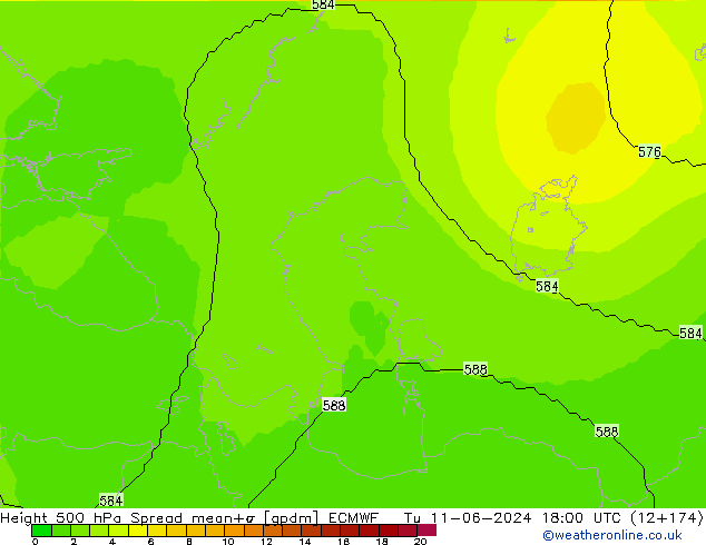 Height 500 hPa Spread ECMWF Tu 11.06.2024 18 UTC