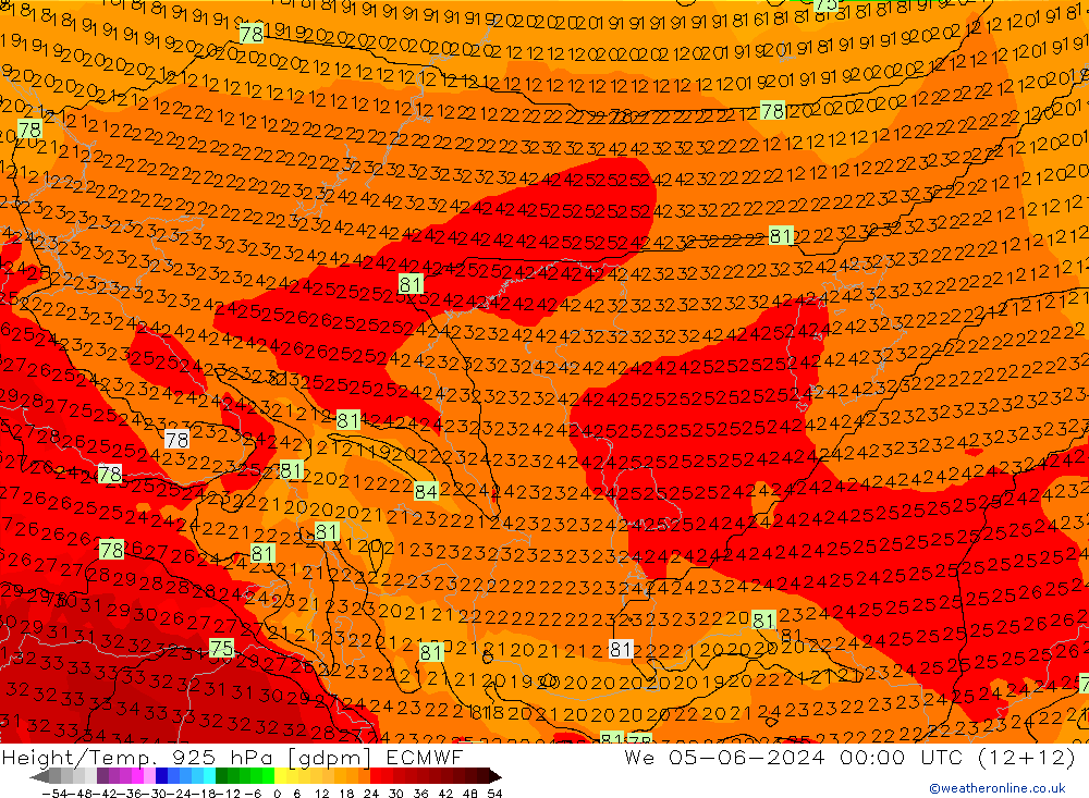 Hoogte/Temp. 925 hPa ECMWF wo 05.06.2024 00 UTC