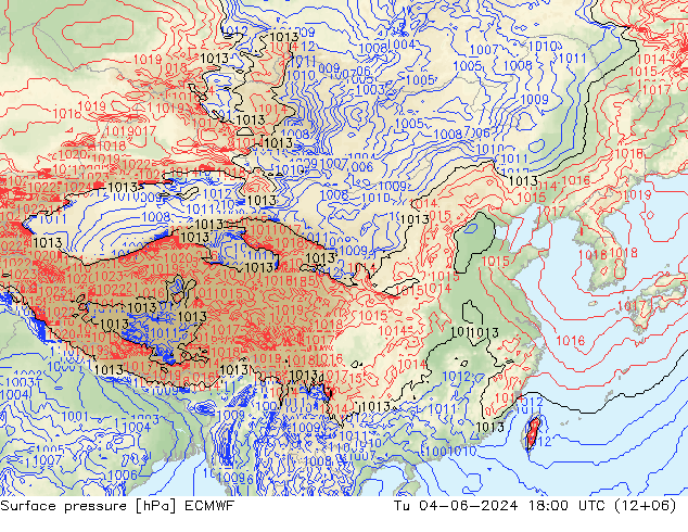 Atmosférický tlak ECMWF Út 04.06.2024 18 UTC