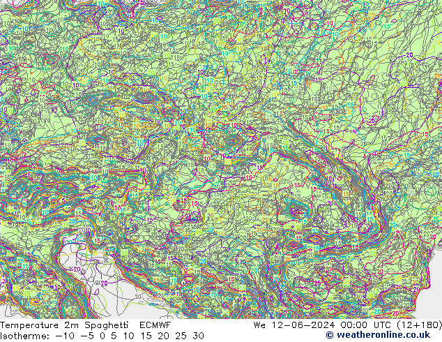 mapa temperatury 2m Spaghetti ECMWF śro. 12.06.2024 00 UTC