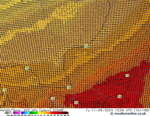 Height/Temp. 925 hPa ECMWF Tu 11.06.2024 12 UTC