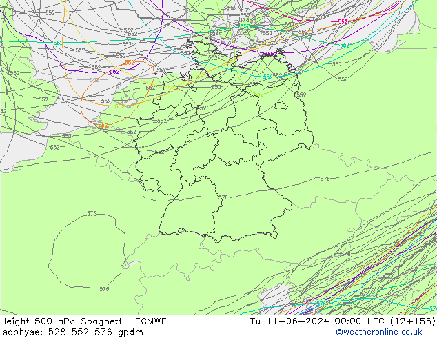 500 hPa Yüksekliği Spaghetti ECMWF Sa 11.06.2024 00 UTC