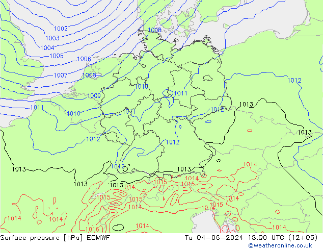 Atmosférický tlak ECMWF Út 04.06.2024 18 UTC