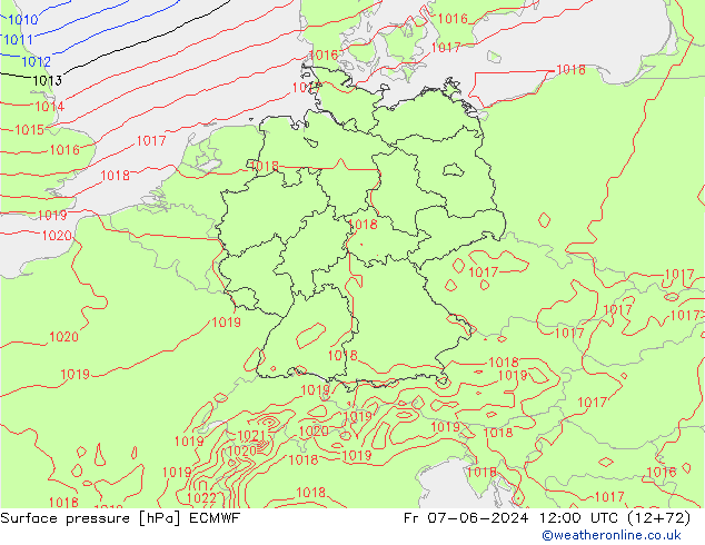 Presión superficial ECMWF vie 07.06.2024 12 UTC