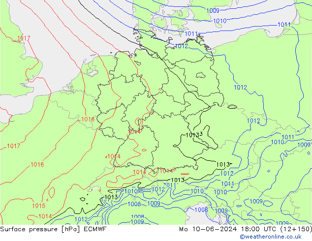 pressão do solo ECMWF Seg 10.06.2024 18 UTC