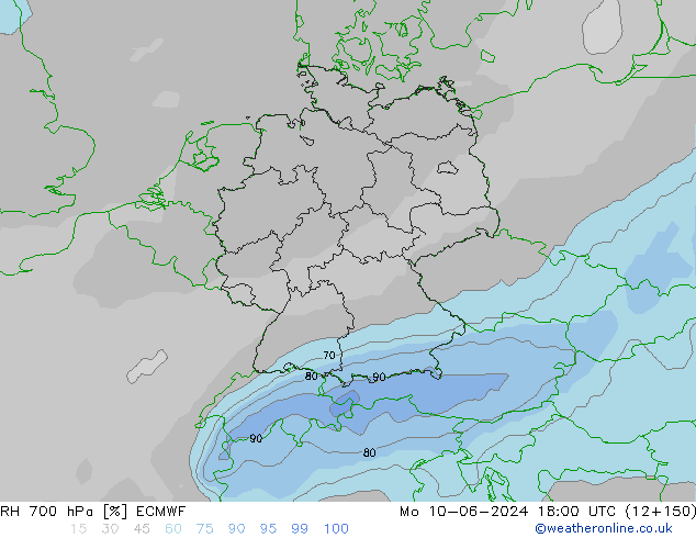 RH 700 hPa ECMWF Mo 10.06.2024 18 UTC