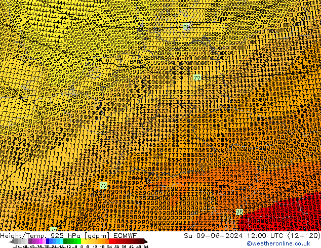 Height/Temp. 925 hPa ECMWF Su 09.06.2024 12 UTC