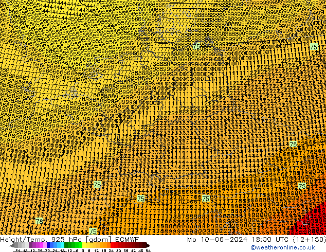 Geop./Temp. 925 hPa ECMWF lun 10.06.2024 18 UTC