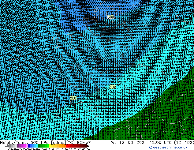 Hoogte/Temp. 500 hPa ECMWF wo 12.06.2024 12 UTC